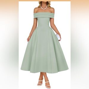 Cocktail Off-Shoulder light Green Maxi Dress large/ 0128
